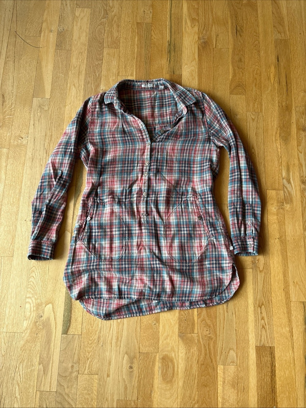 Toad&Co Plaid Popover Tunic 100% Organic Cotton Size Medium side pockets